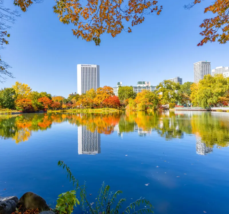 Pond and autumn foliage in Nakajima Park