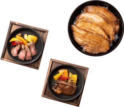 豚丼/ステーキと野菜の盛り合わせ